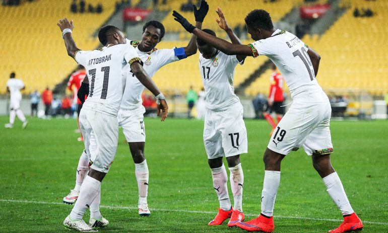 Unos jugadores de Ghana celebran un gol en el Mundial Sub20