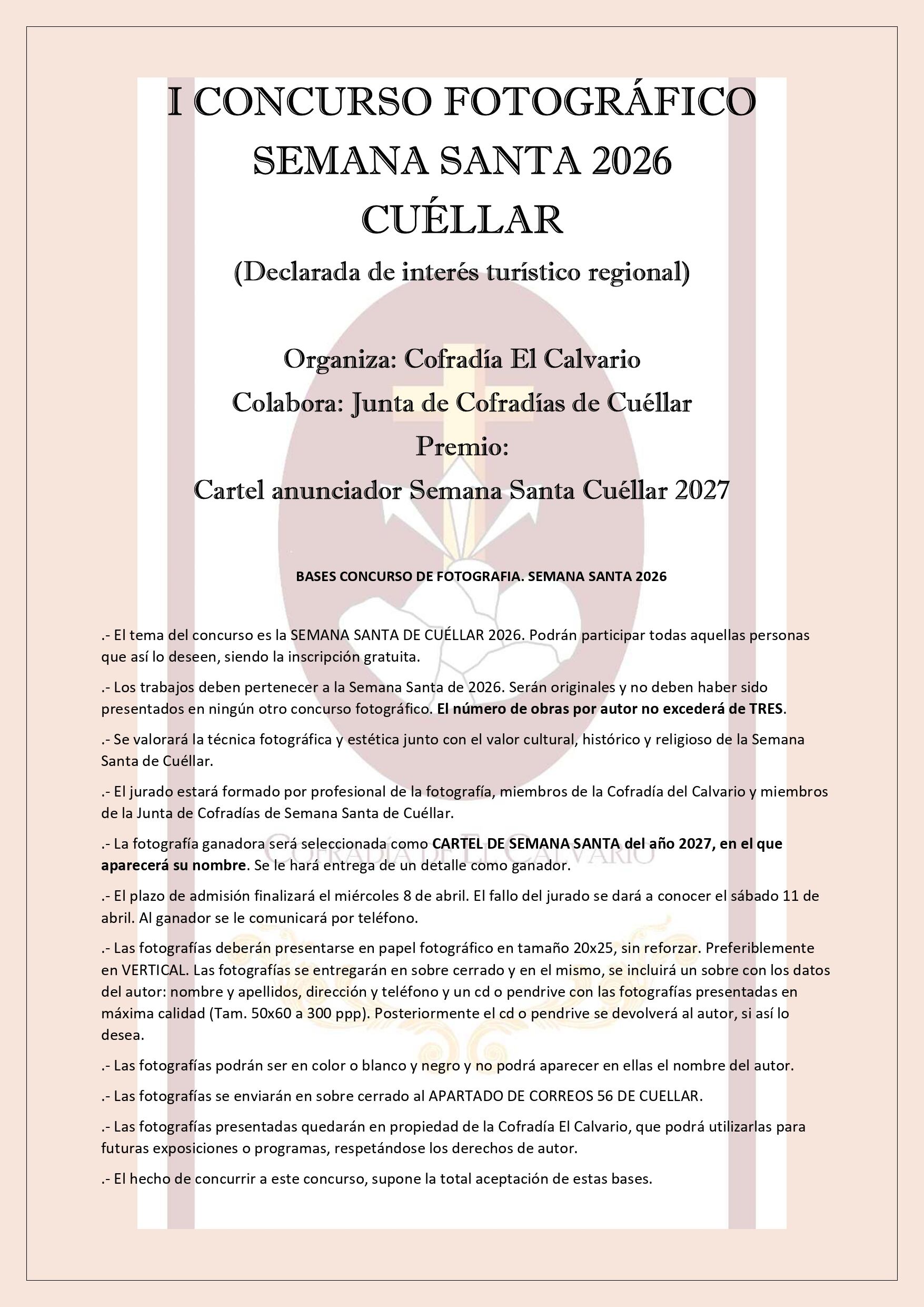 Cartel informativo del I Concurso de Fotografía de la Semana Santa de Cuéllar