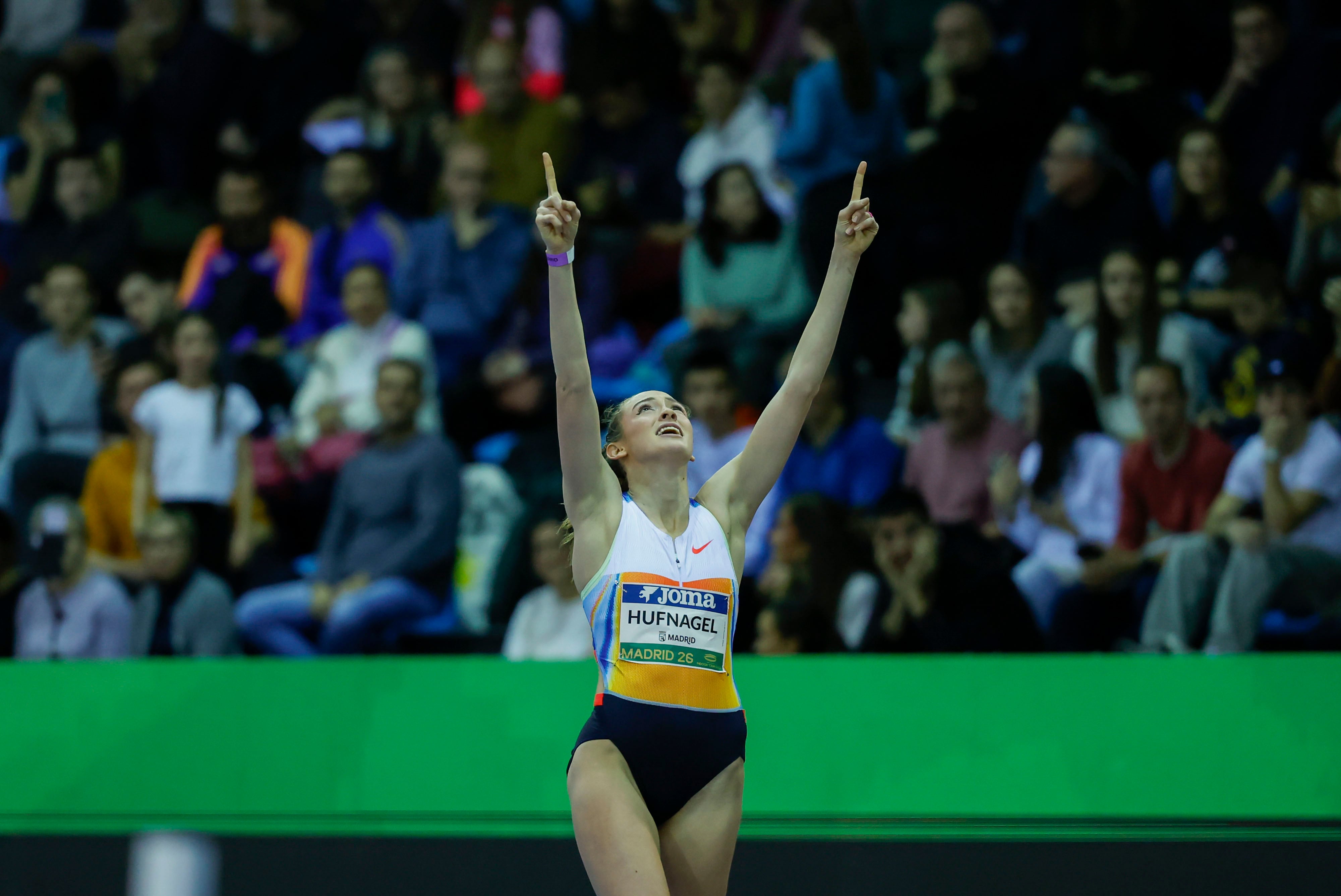 MADRID, 06/02/2026.- Una atleta alcanzando el éxito durante una prueba internacional. EFE/Kiko Huesca
