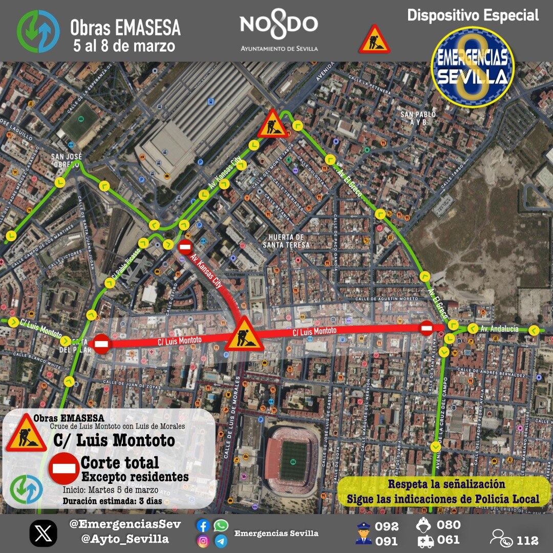 Cortes de tráfico en Luis Montoto