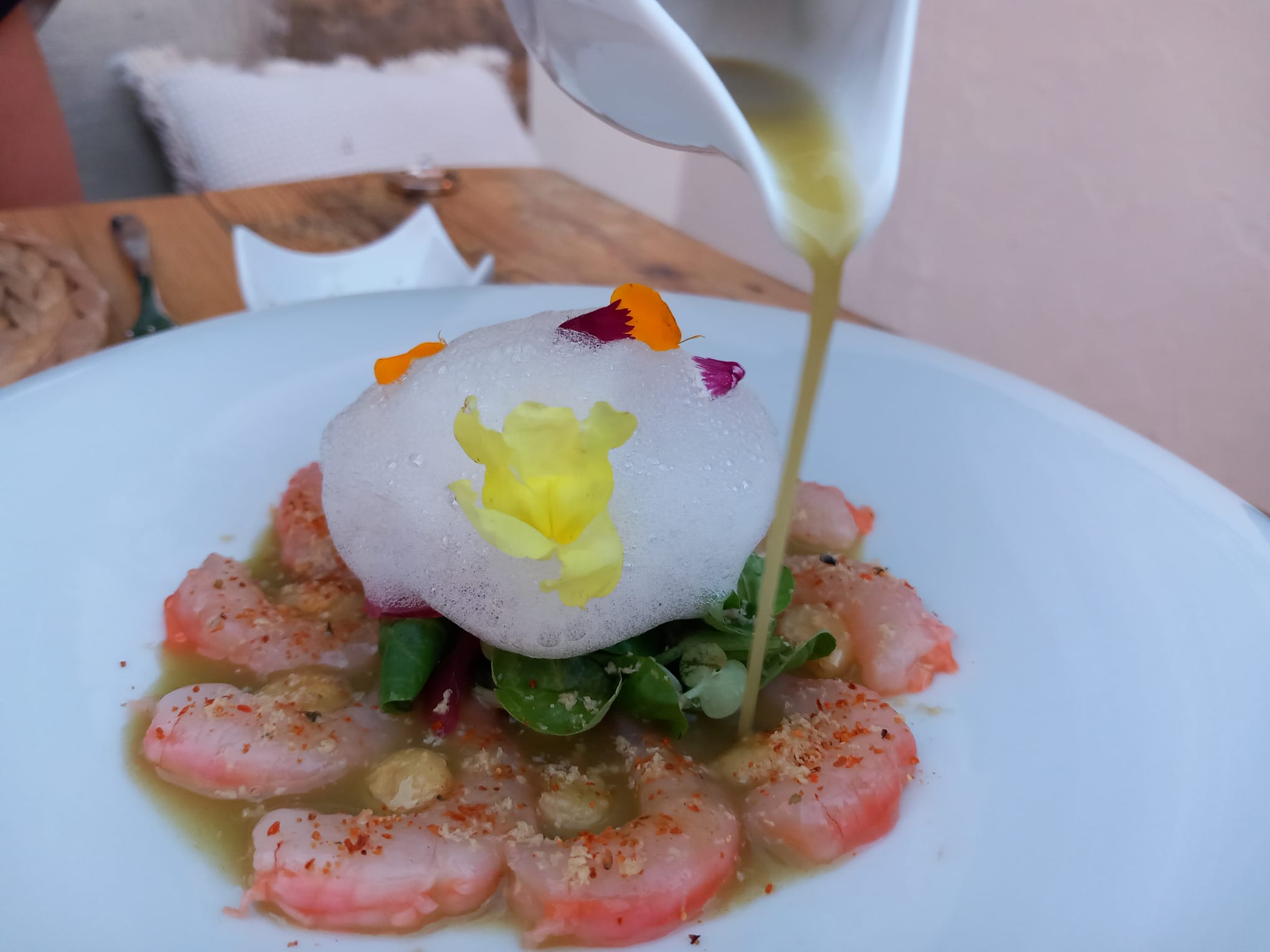 Tiradito de gambas blancas