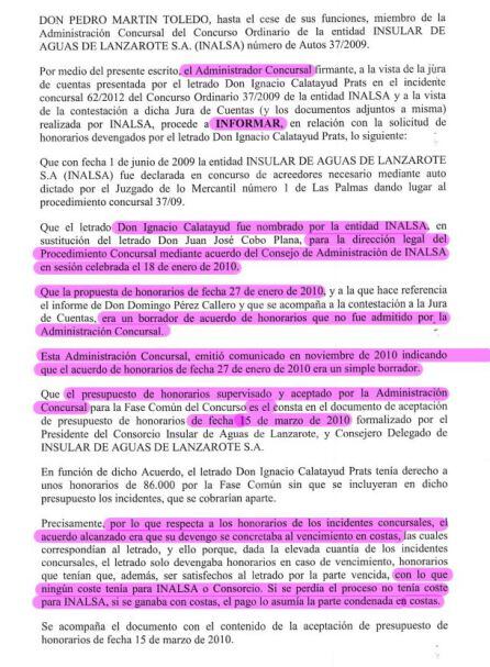 Informe realizado por el administrador judicial (parte 1).