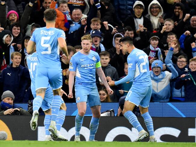 De Bruyne celebra su gol al Atlético de Madrid en el Etihad Stadium