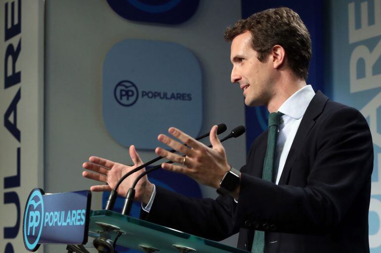 Pablo Casado, que ha quedado segundo en la primera vuelta del proceso interno del PP