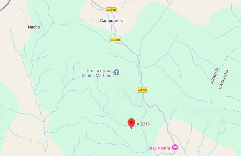 Tramo carretero de la A-2218 donde se ha producido el desprendimiento