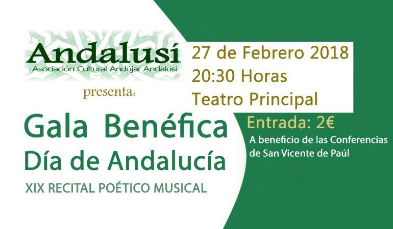 Cartel de la Gala Benéfica Día de Andalucía de la Asociación Cultural &#039;Andújar Andalusí&#039;