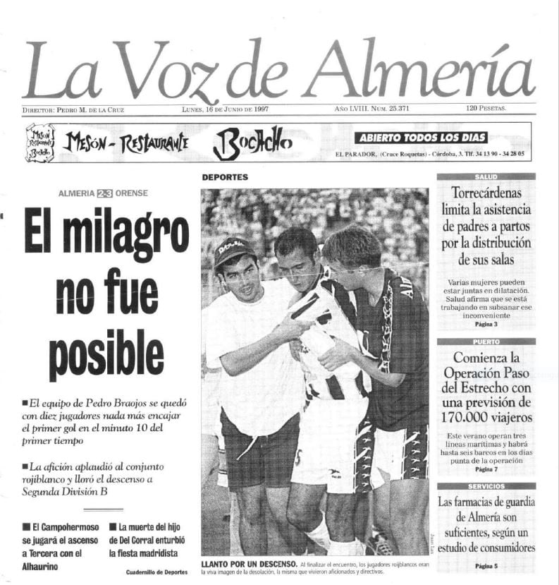 Portada de LA VOZ DE ALMERÍA tras la debacle.