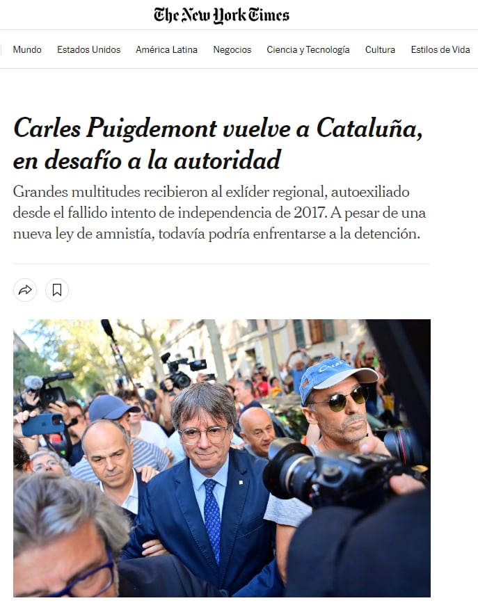 Información sobre Puigdemont, en &#039;The New York Times&#039;.