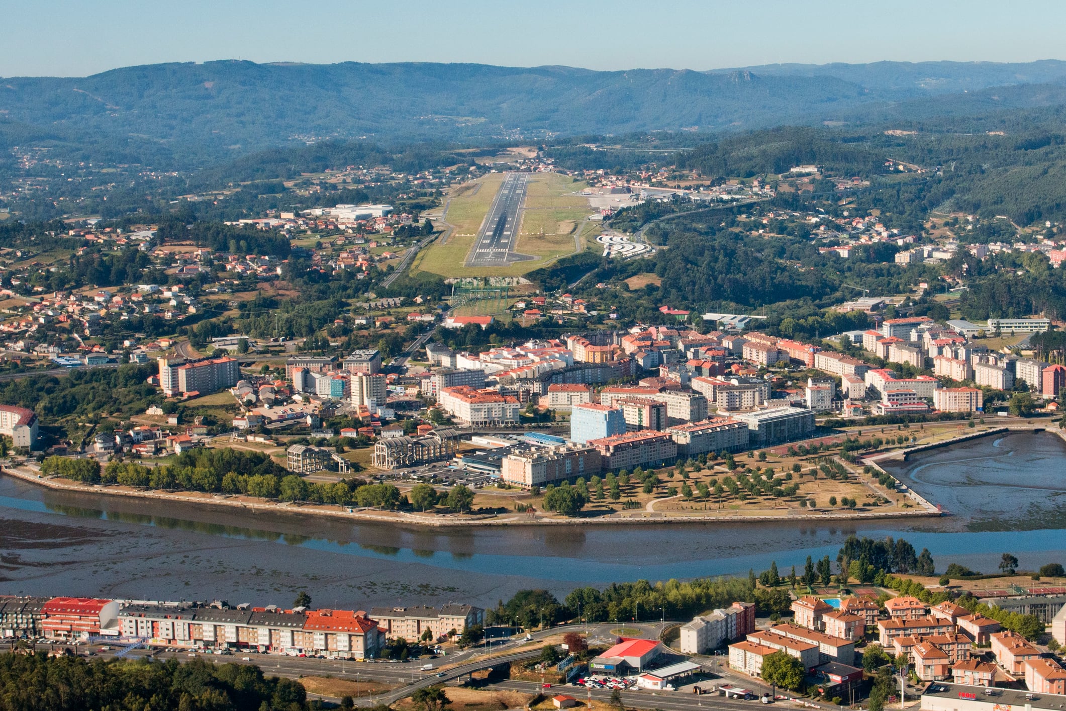 Aerial view of the airport of A Coruña, Galicia (Spain).