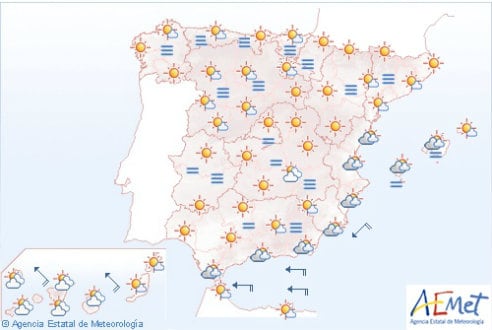 Mapa con la predicción del tiempo para este lunes 09/12/2013