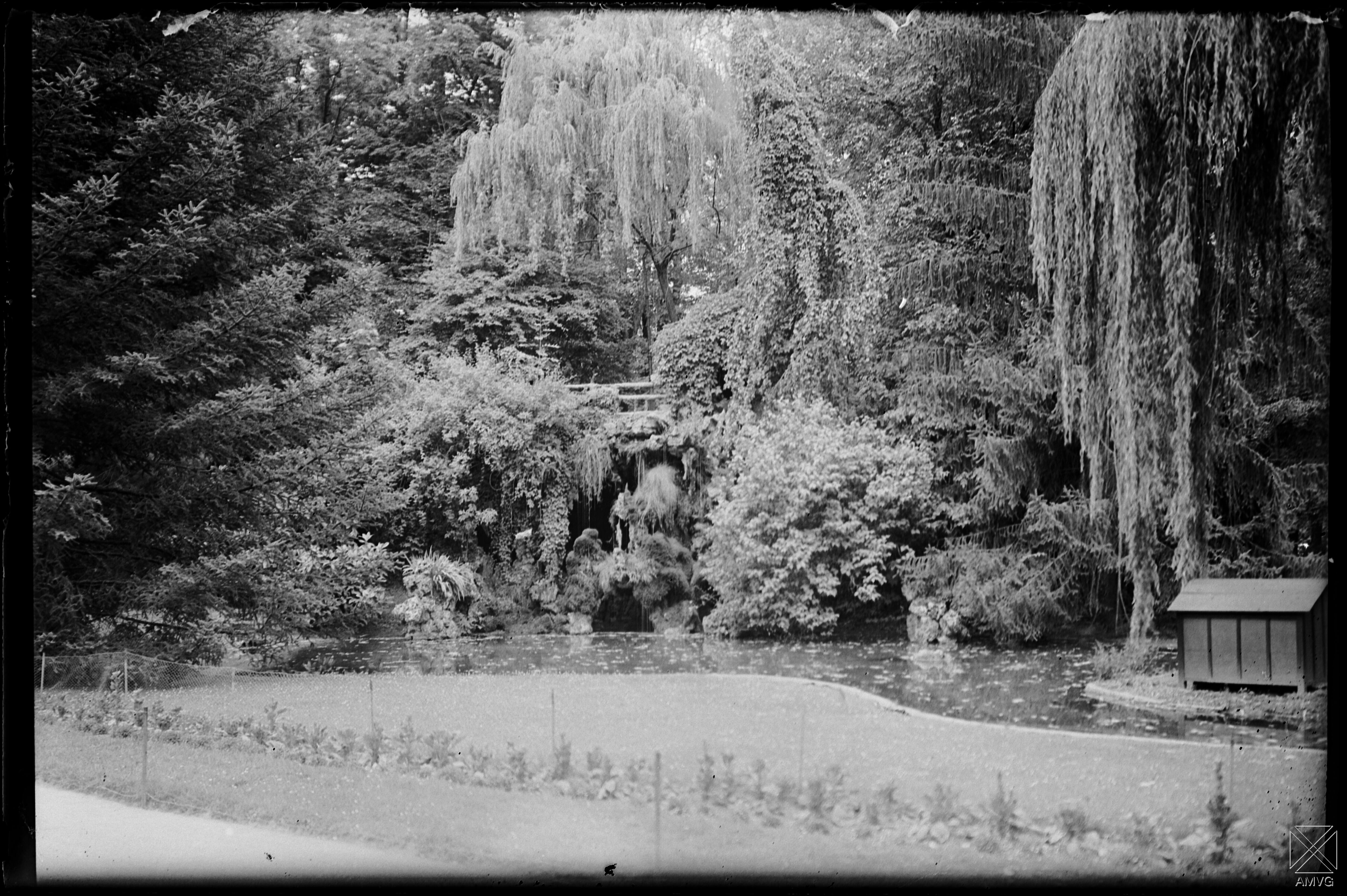 Vista de la gruta en 1930 con la vegetación crecida 