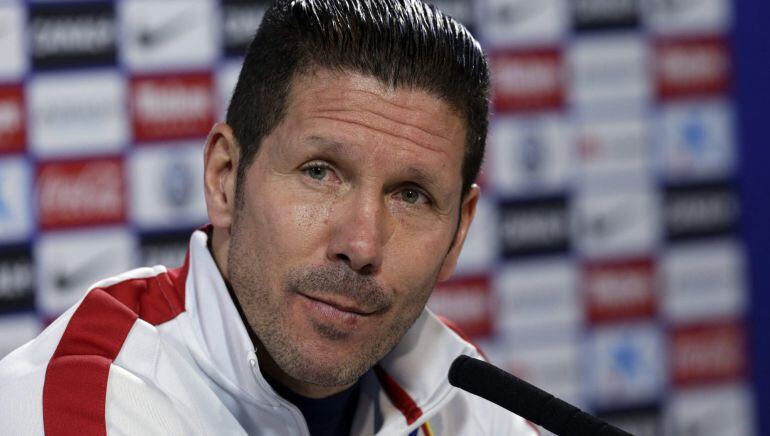 El técnico argentino del Atlético de Madrid, Diego Pablo Simeone, durante la rueda de prensa previa al partido de Copa del Rey ante el Hospitalet.