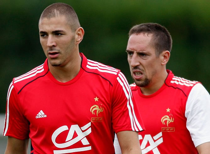 Benzema y Ribéry, durante un entrenamiento de la selección francesa