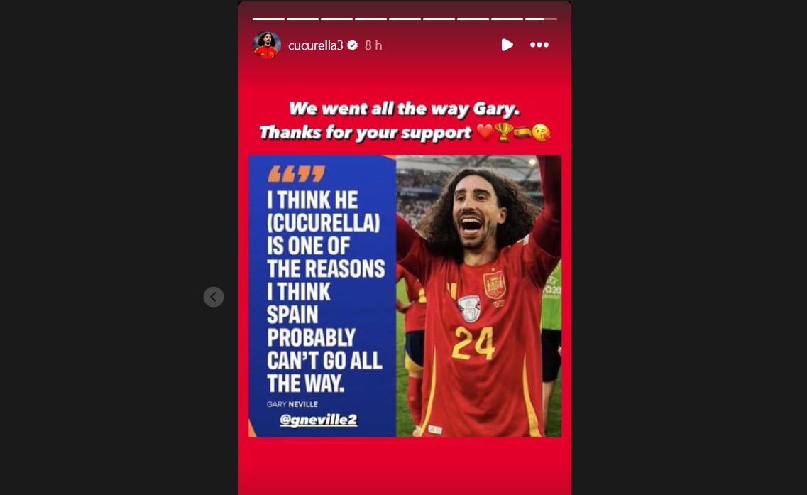 Marc Cucurella responde a Neville a través de su cuenta de Instagram.