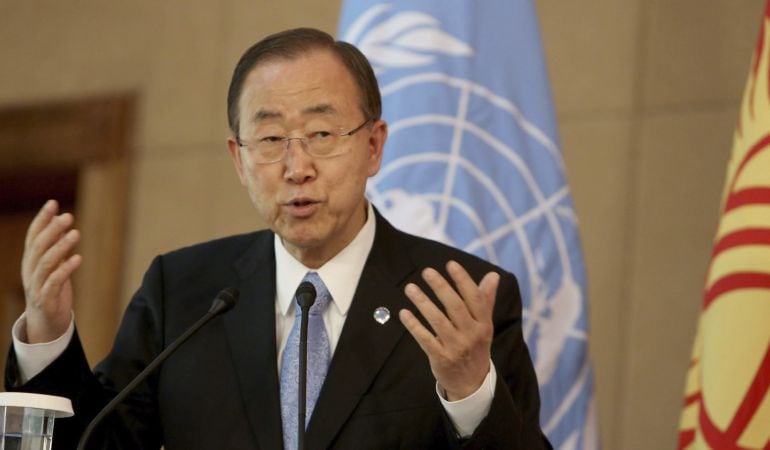 El secretario general de la ONU, Ban Ki-moon, pronuncia un discurso  Kirguizistán en un acto celebrado este mes de junio. 