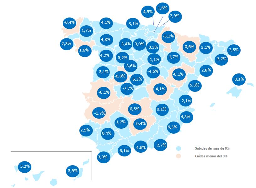 Variación trimestral en el primer trimestre por províncias