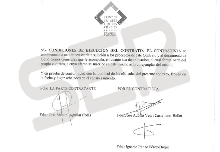 Contrato suscrito entre la ciudad de las Artes y las Ciencias y la empresa Process Color, de José Adolfo Vedri. 