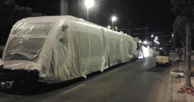 Una de las unidades del tranvía de Vélez