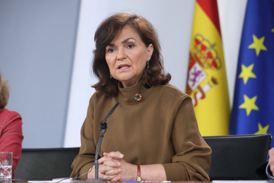 La vicepresidenta del Gobierno, Carmen Calvo, tras la reunión del Consejo de Ministros del pasado viernes.