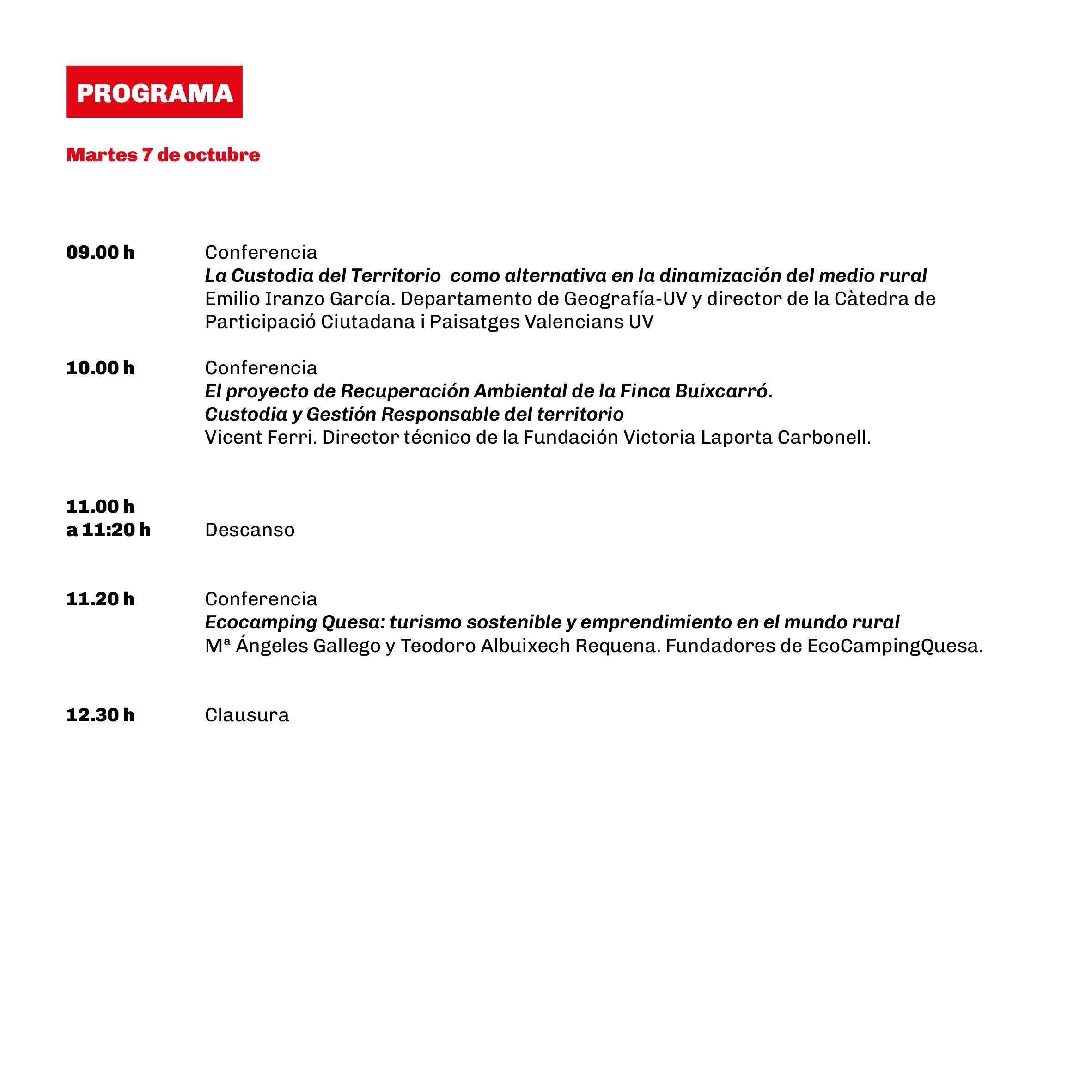 Programación para el martes. Fuente: UV