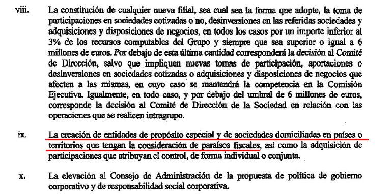 El consejo autoriza a la Comisión Ejecutiva a crear &quot;entidades de propósito especial&quot; y sociedades domiciliadas en &quot;paraísos fiscales&quot;