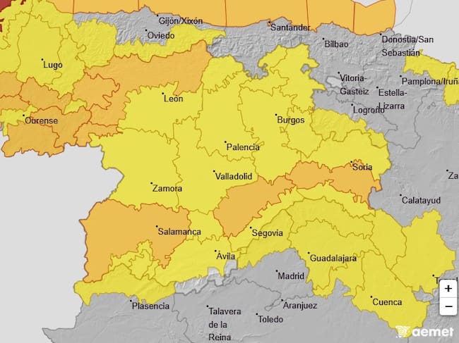 Mapa de avisos de la AEMET para este viernes, 23 de enero, en Castilla y León