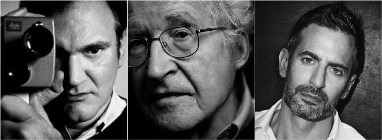 El director Quentin Tarantino, el lingüista Noam Chomsky y el diseñador Marc Jacobs