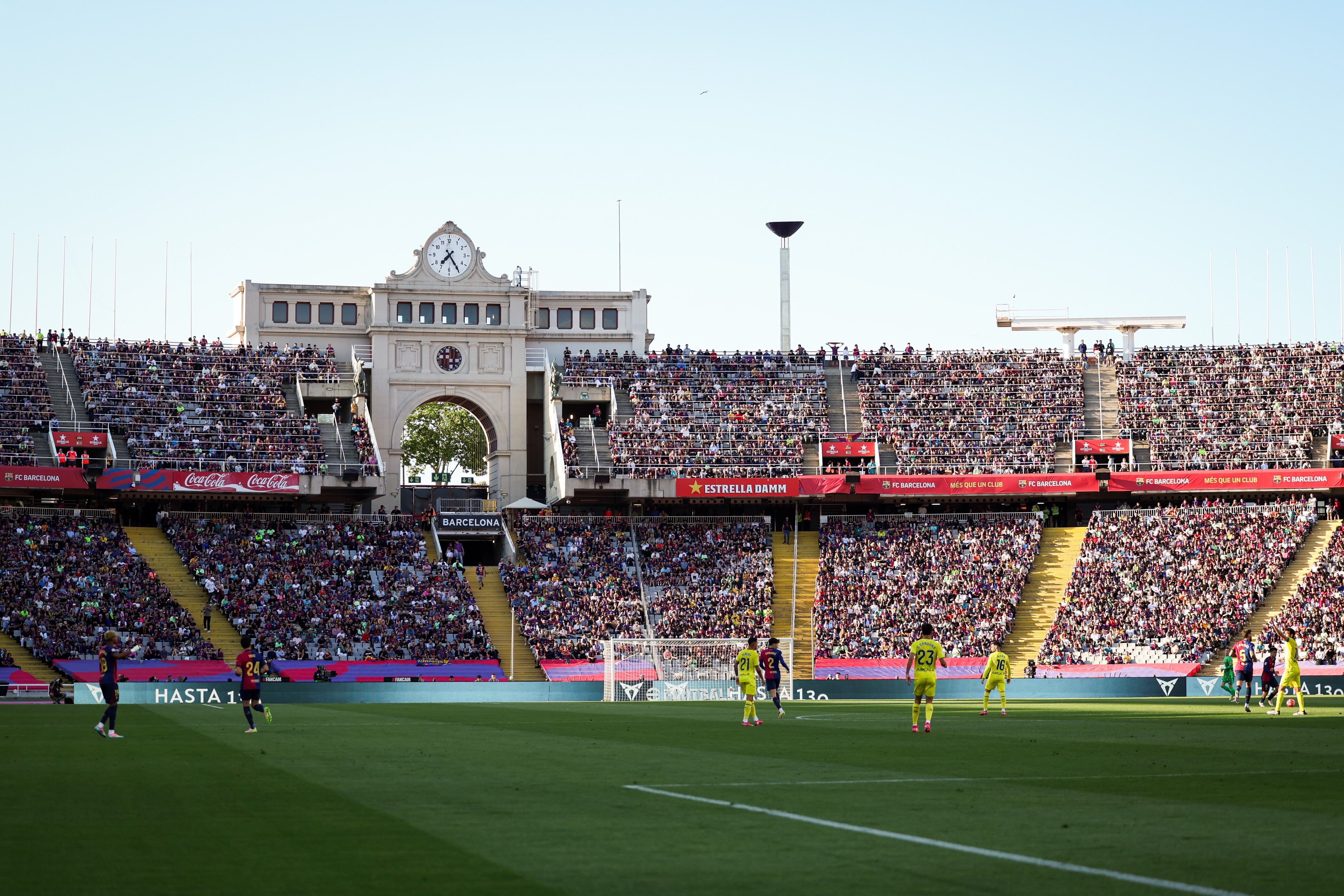 BARCELONA, SPAIN - MAY 18: A general view inside the stadium during the La Liga EA Sports match between FC Barcelona and Villarreal CF at Estadi Olimpic Lluis Companys on May 18, 2025 in Barcelona, Spain. (Photo by Judit Cartiel/Getty Images)