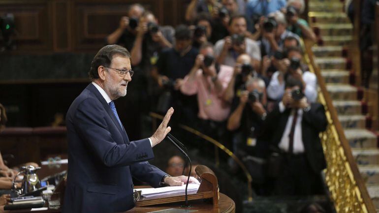 El presidente en funciones, Mariano Rajoy, durante su discurso de investidura.