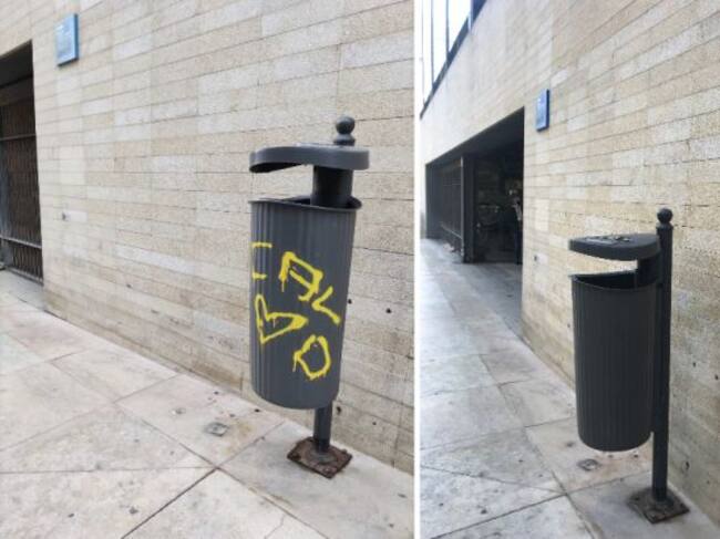 Pintadas en el mobiliario urbano del entorno del Ayuntamiento