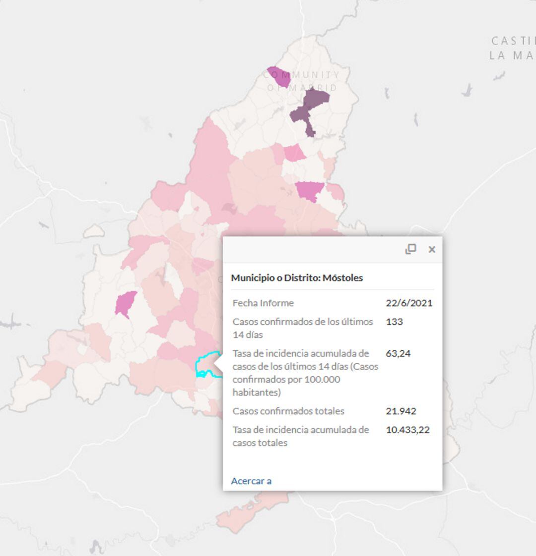 Mapa de incidencia de la Covid-19