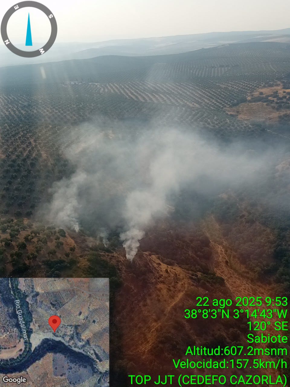Imagen aérea del incendio de Sabiote.