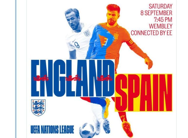 Foto del tuit en el que la Federación Inglesa ha publicitado el partido ante España en Wembley