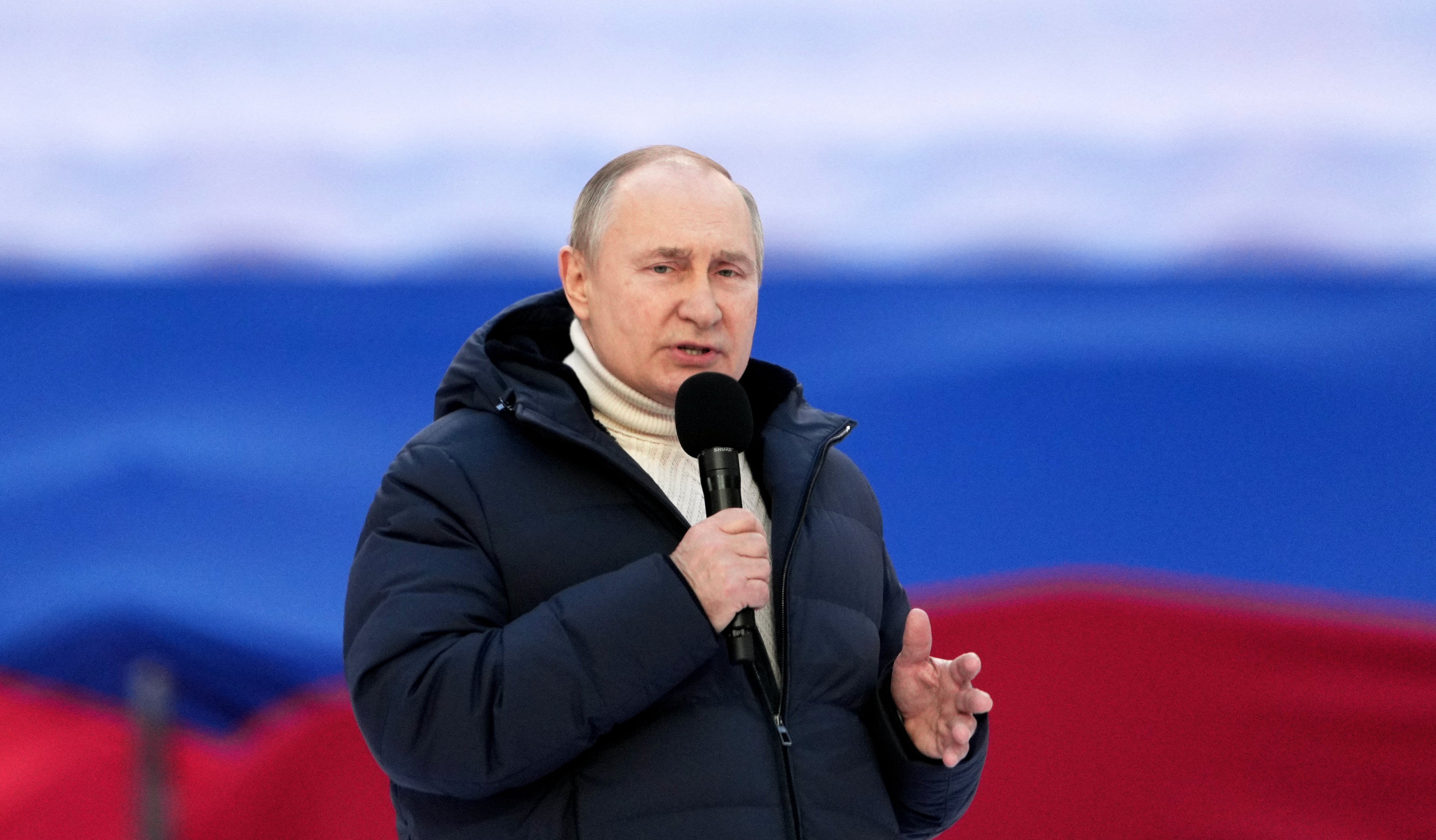 El presidente ruso, Vladimir Putin, durante el acto organizado para conmemorar el octavo aniversario de la reunificación de Crimea.