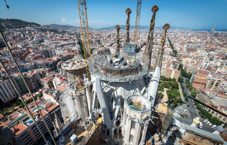 Vista aérea de las obras de la Sagrada Família