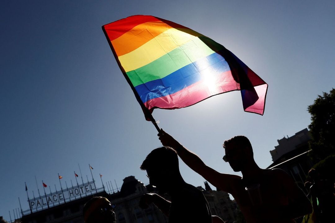 Participantes en la manifestación del Orgullo 2019 esta tarde en Madrid, bajo el lema “Mayores Sin Armarios: ¡Historia, Lucha y Memoria! Por una ley estatal&quot;