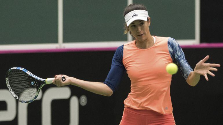 Garbiñe Muguruza durante un entrenamiento en Ostrava