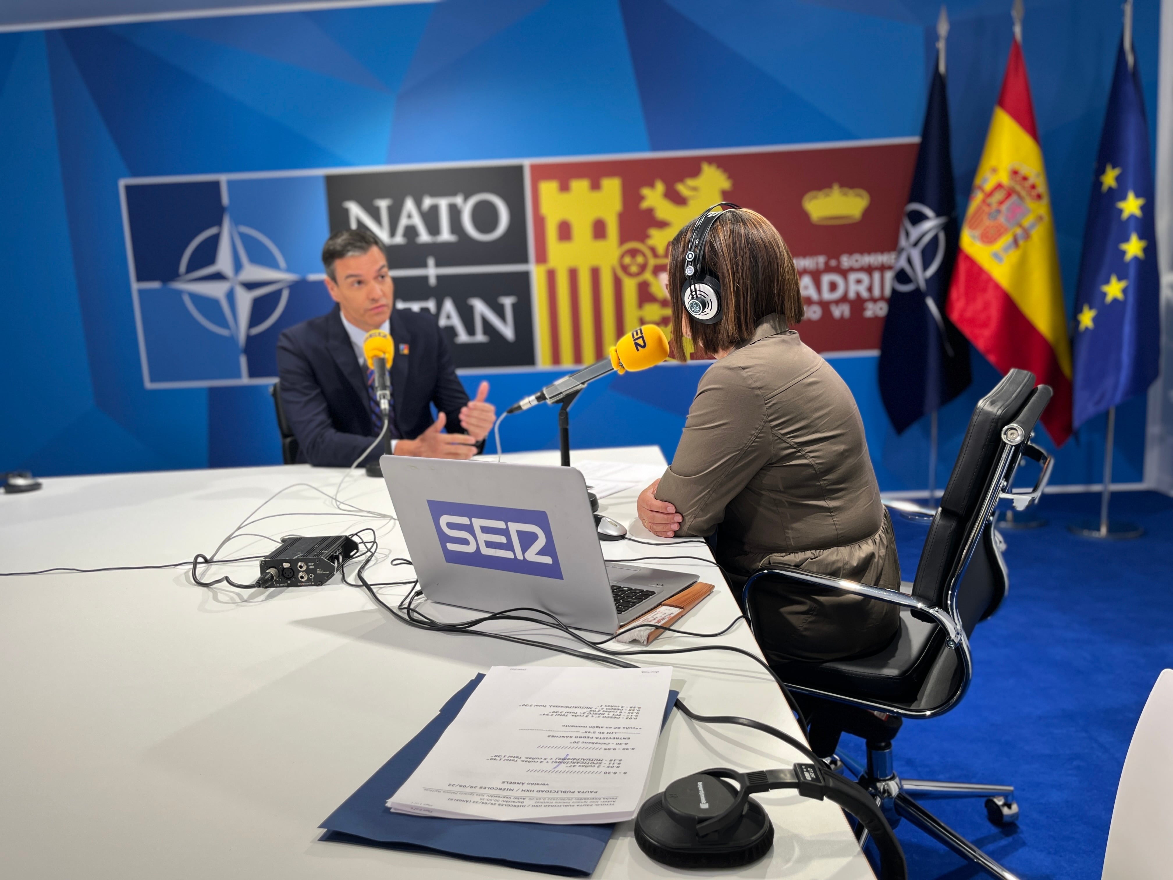 Pedro Sánchez, durante la entrevista en la SER con motivo de la cumbre de la OTAN en Madrid.