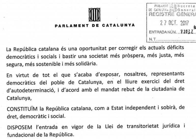 La propuesta de resolución de Junts pel Sí.