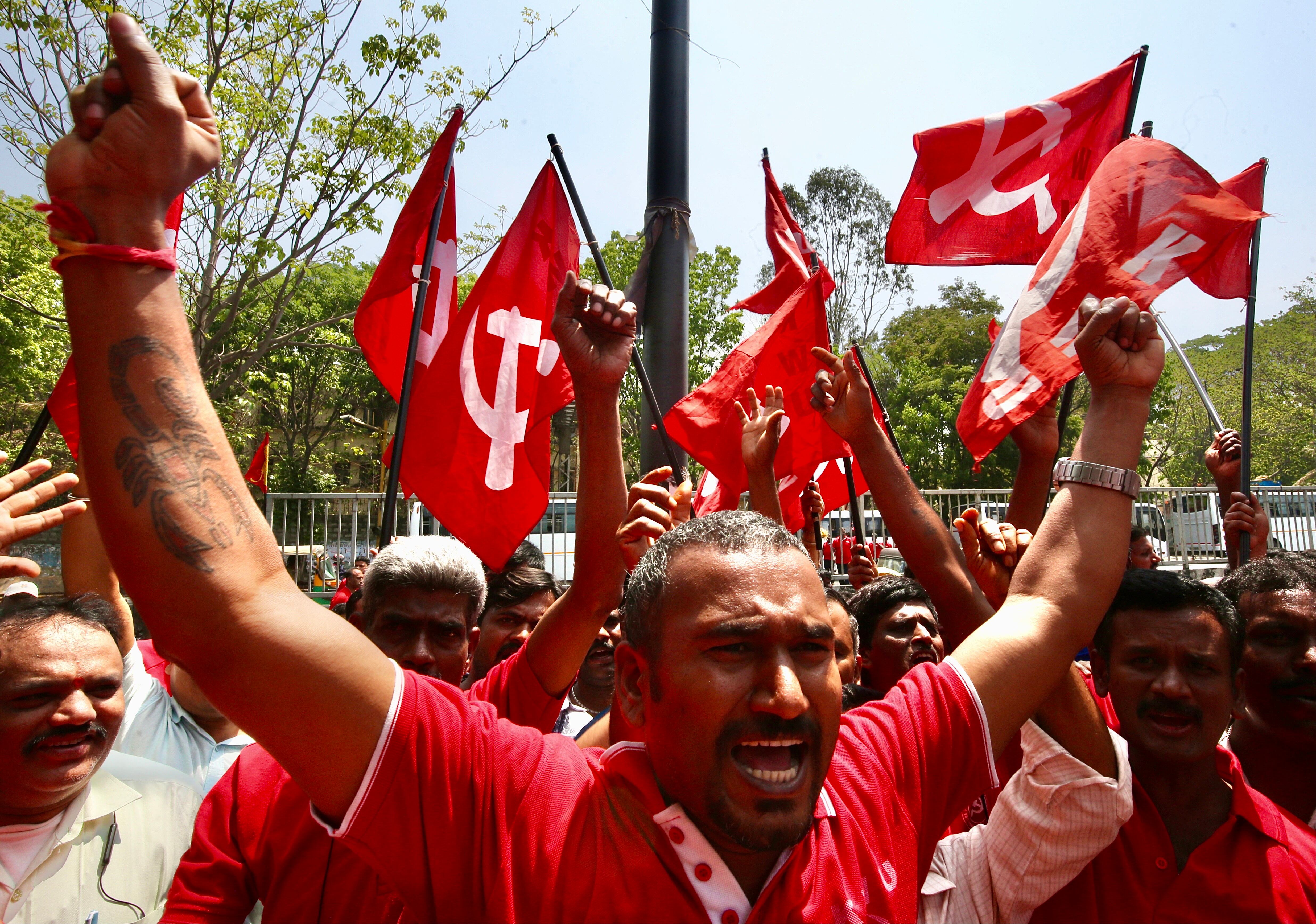 Manifestación por el Primero de Mayo en Bangalore (India)