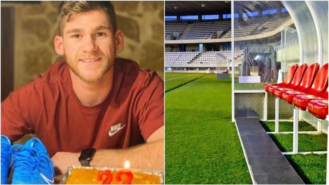 Gerard Martín, en su 23 cumpleaños; y el Estadio Municipal Fútbol L'Hospitalet