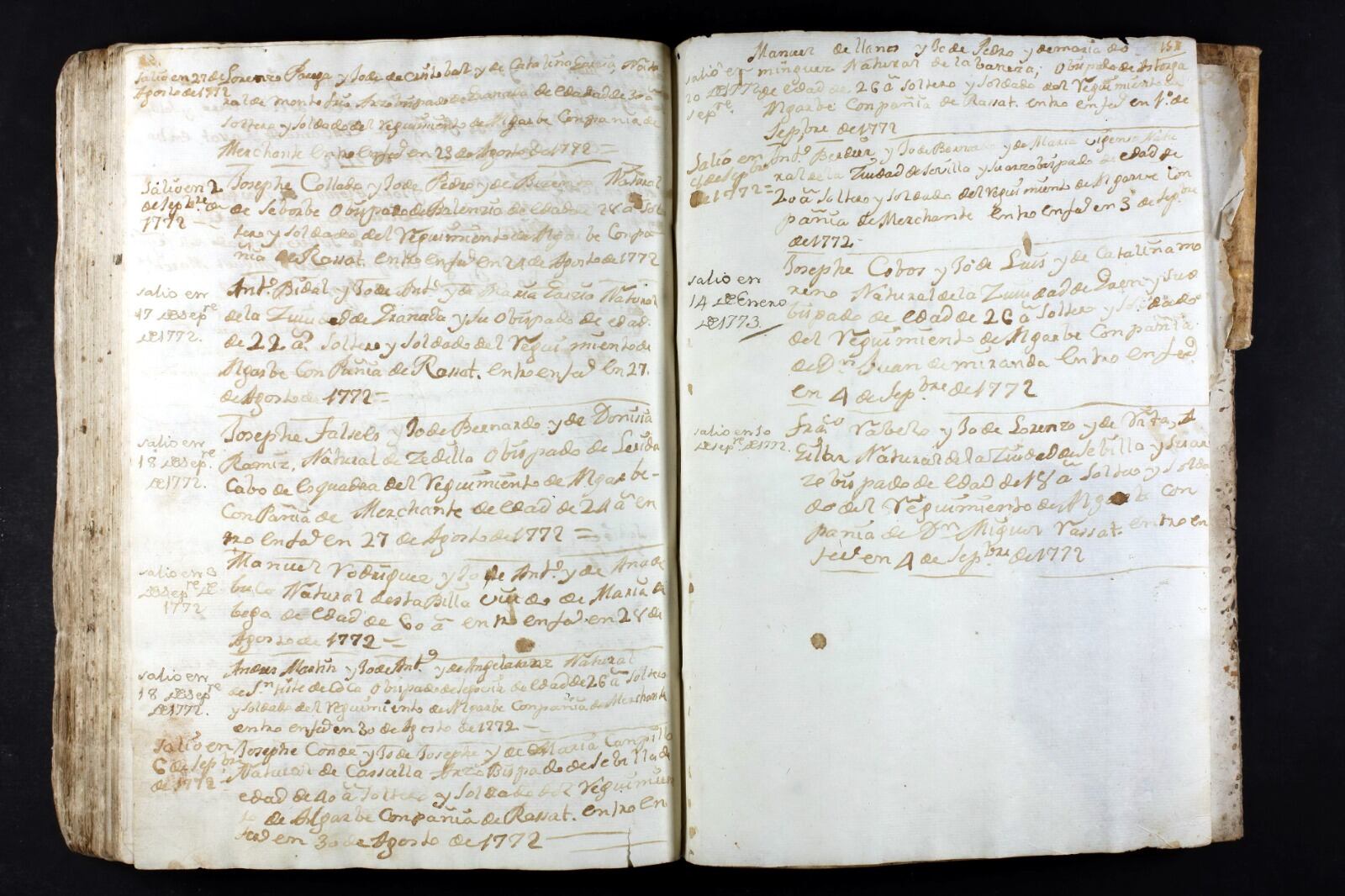 Libro de enfermos año 1772. Hospital de la Santa Caridad y Misericordia. Archivo de la Hdad de la Santa Caridad