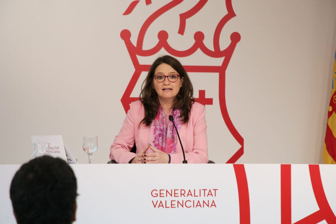 La vicepresidenta de la Generalitat, Mónica Oltra, en la rueda de prensa posterior a la reunión del Consell