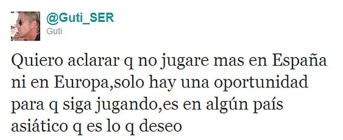 Guti desmiente en &#039;Twitter&#039; que se vaya a retirar del fútbol