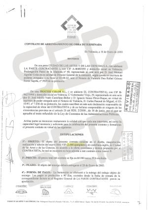 Contrato de adjudicación del libro VIP de las Artes y las Ciencias a la empresa Process Color.