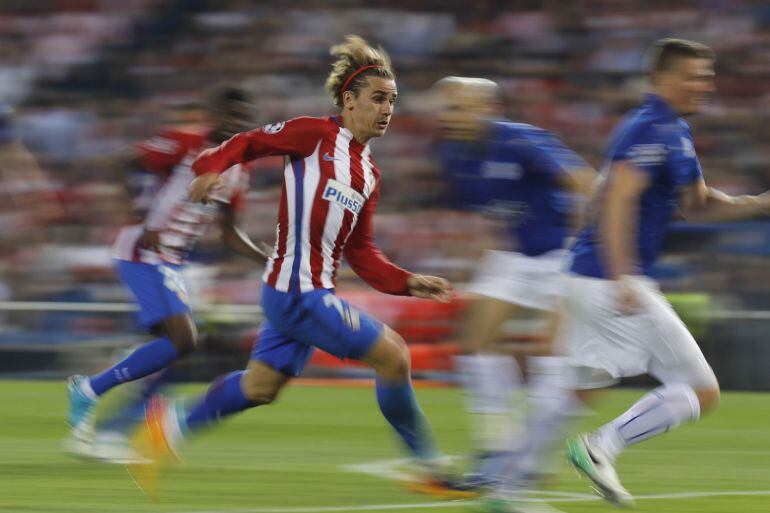 Antoine Griezmann, durante el partido de ida de cuartos de final de la Liga de Campeones que Atlético de Madrid y Leicester.