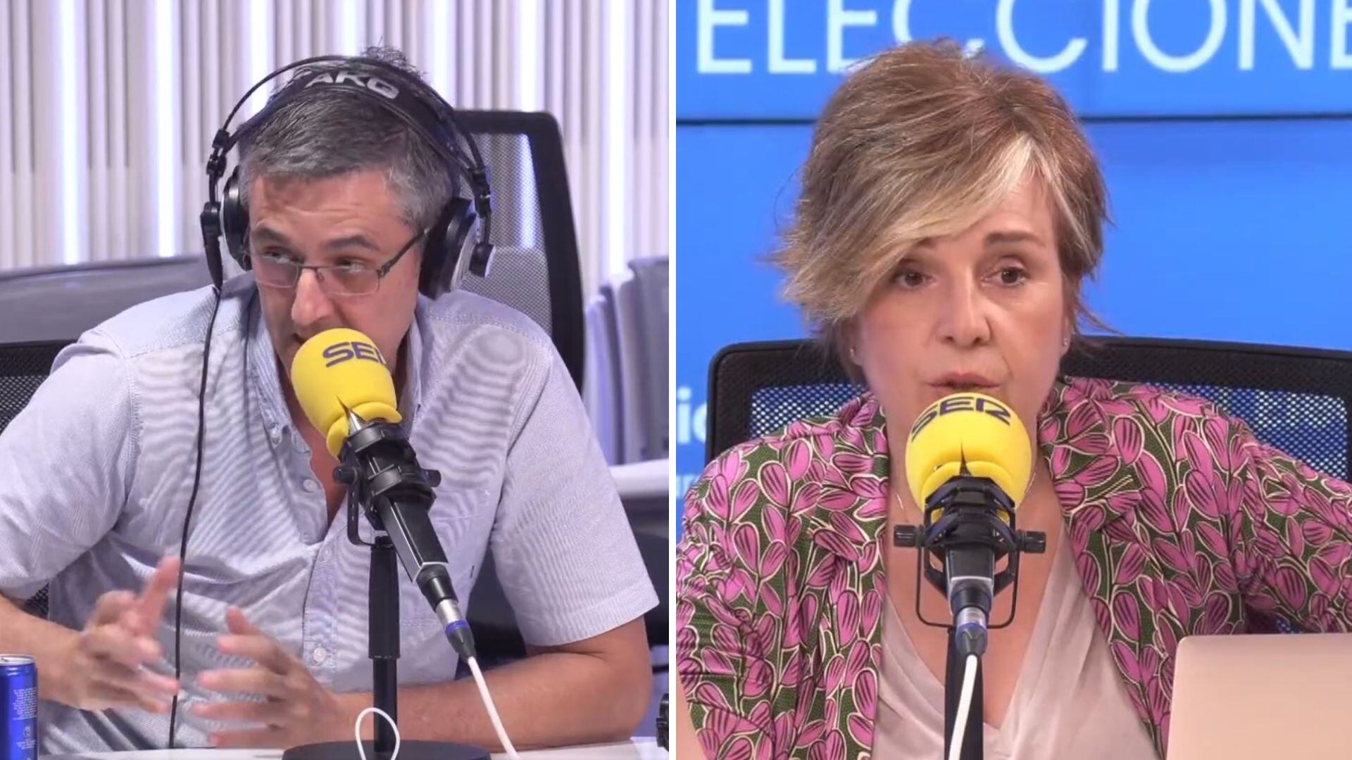 Eduardo Madina y Mariola Urrea durante su intervención en el programa especial de las elecciones de la SER.