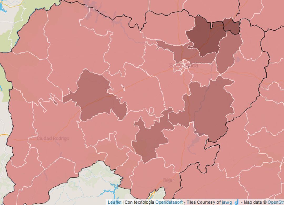 Mapa de la mortalidad producida por el coronavirus en toda la provincia de Salamanca.