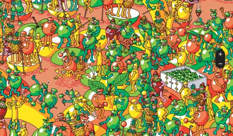 Encuentra a Wally en la famosa Tomatina de Buñol (España).