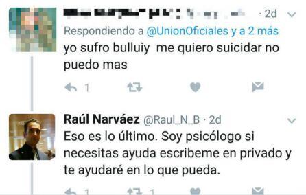 Imagen de tweet que emitió la joven para ponerse en contacto con la Guardia Civil.